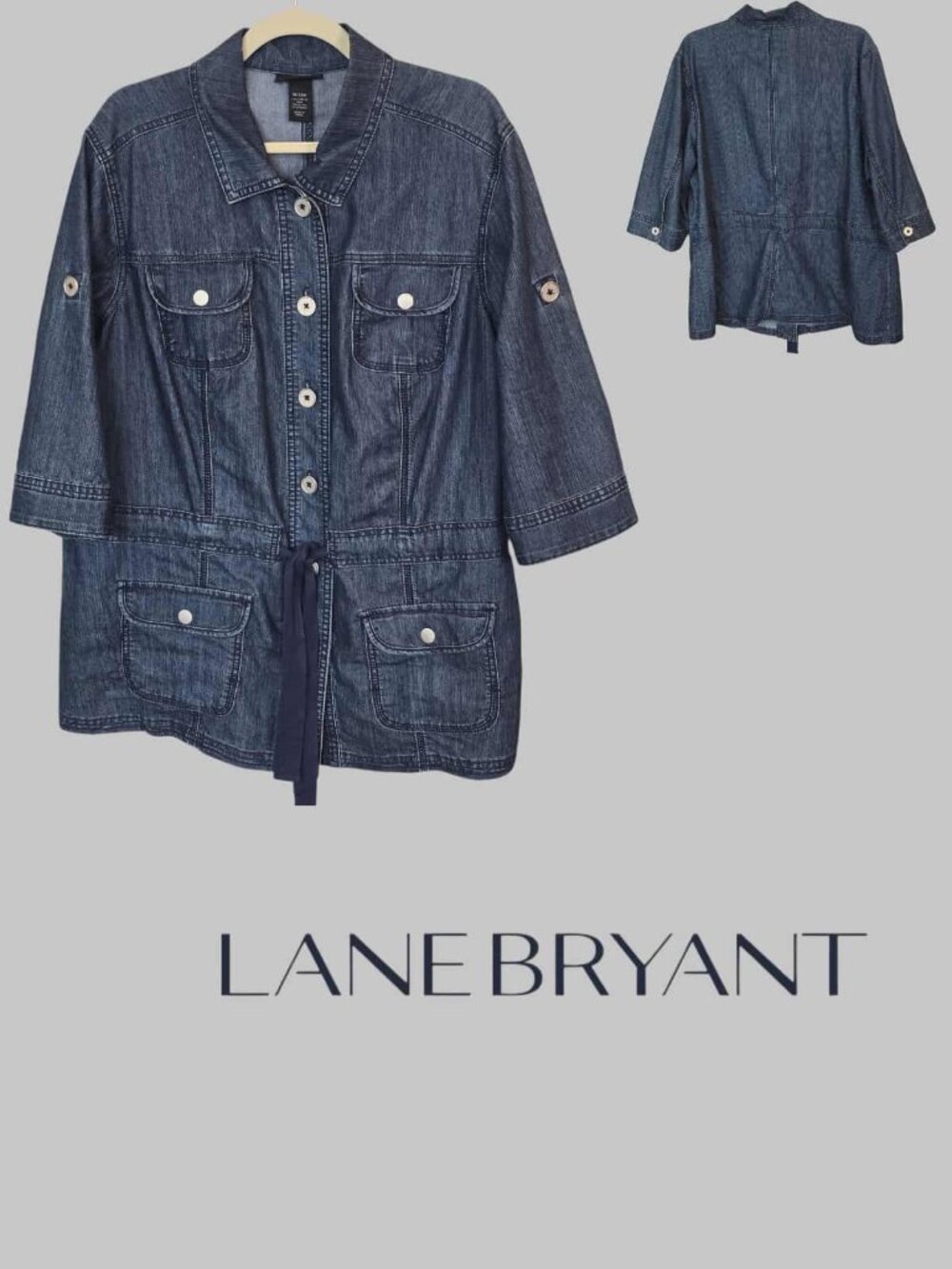 Lane Bryant Versatile Utility Shacket Drawstring Denim Jacket Womens 18-20W